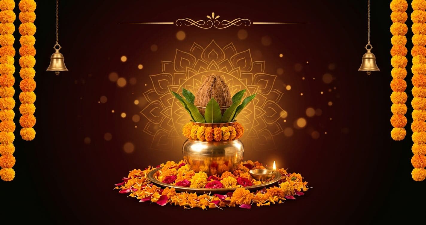Golden kalash and diya illustration representing auspicious daily Muhurat timings