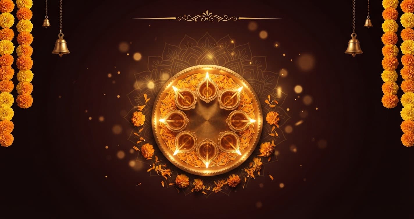 Circle of eight lit diyas illustration representing Choghadiya day and night periods